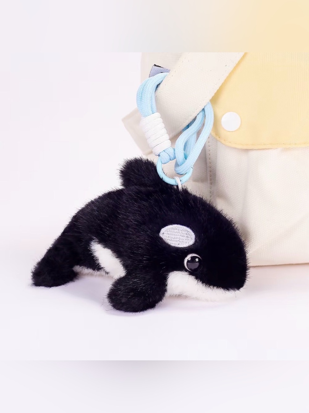 Cute Orca Killer Whale Plush Keychain with Blue Strap – New with Tags